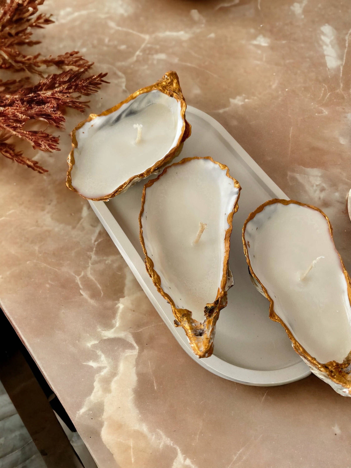 Oyster Seashell Candles Gold Painted