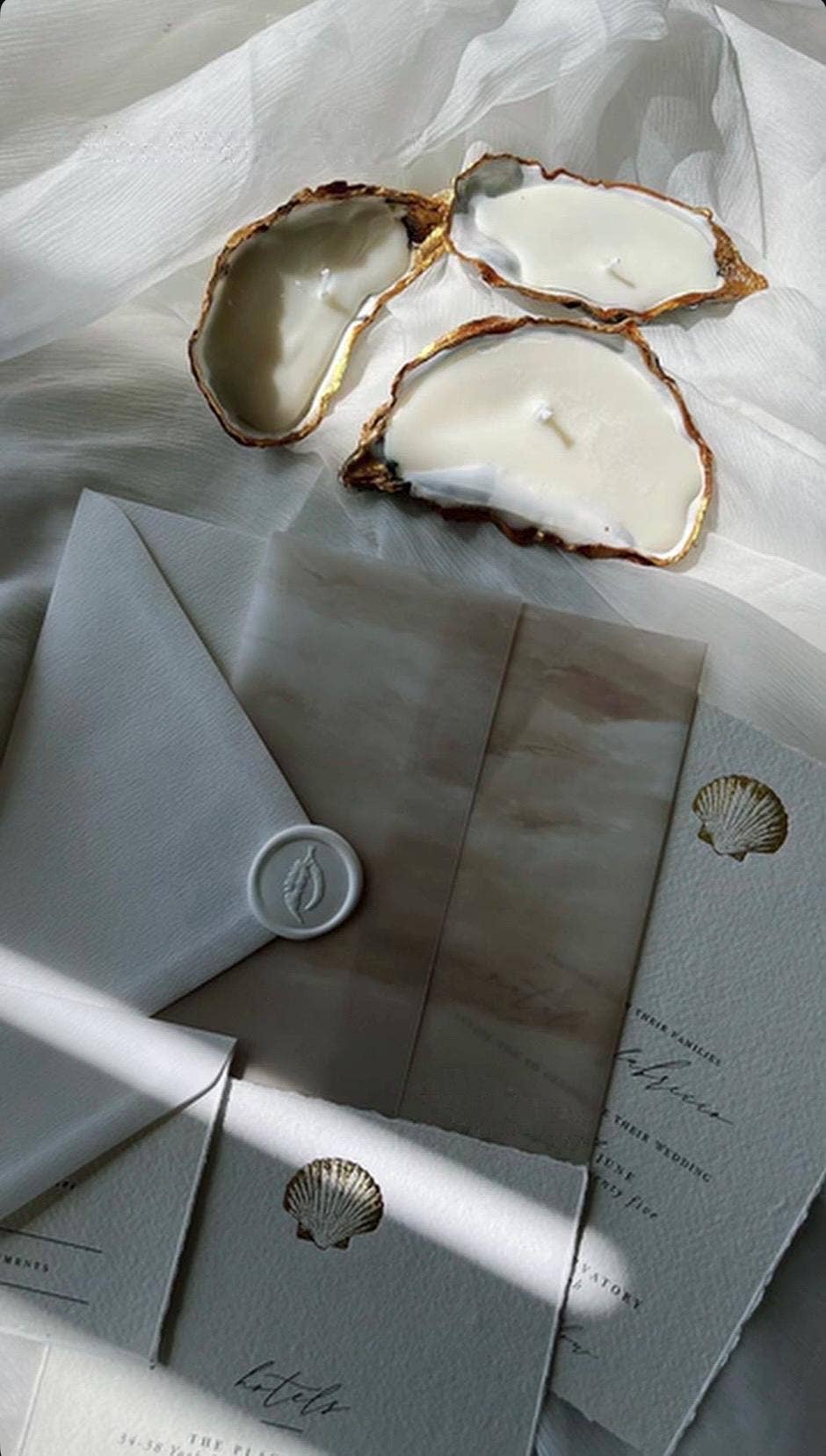 Oyster Seashell Candles Gold Painted
