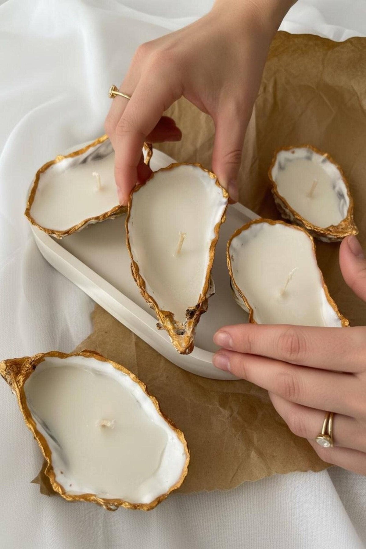 Oyster Seashell Candles Gold Painted