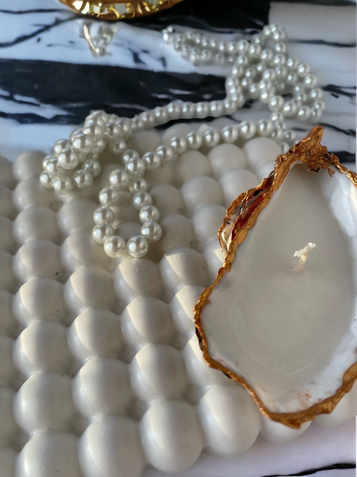 Oyster Seashell Candles Gold Painted