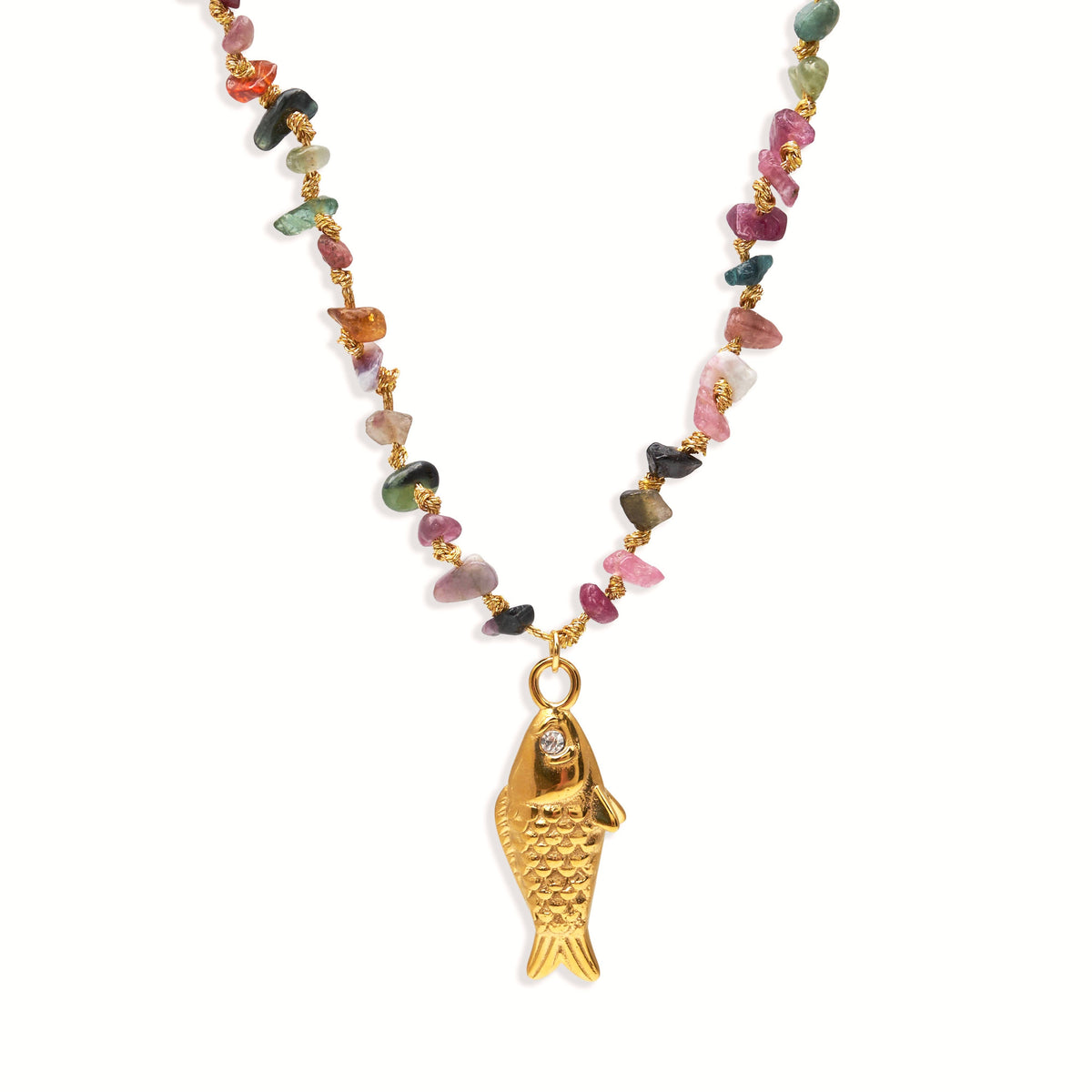 Necklace Fish Charm & Mineral Stones