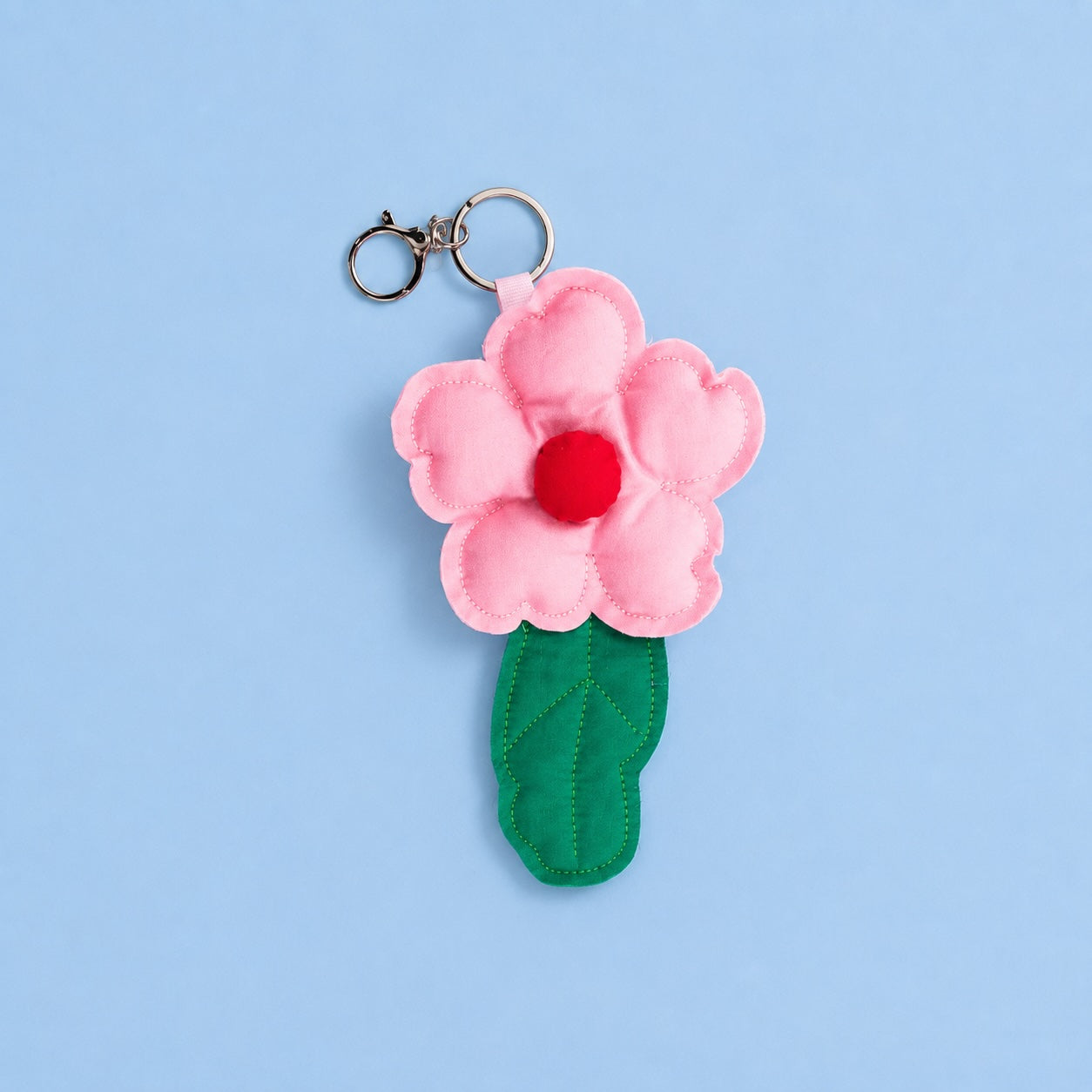Pink Puffy Flower Keychain