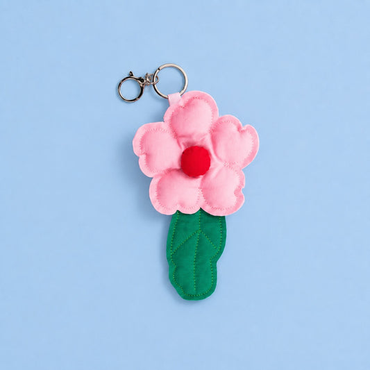 Pink Puffy Flower Keychain